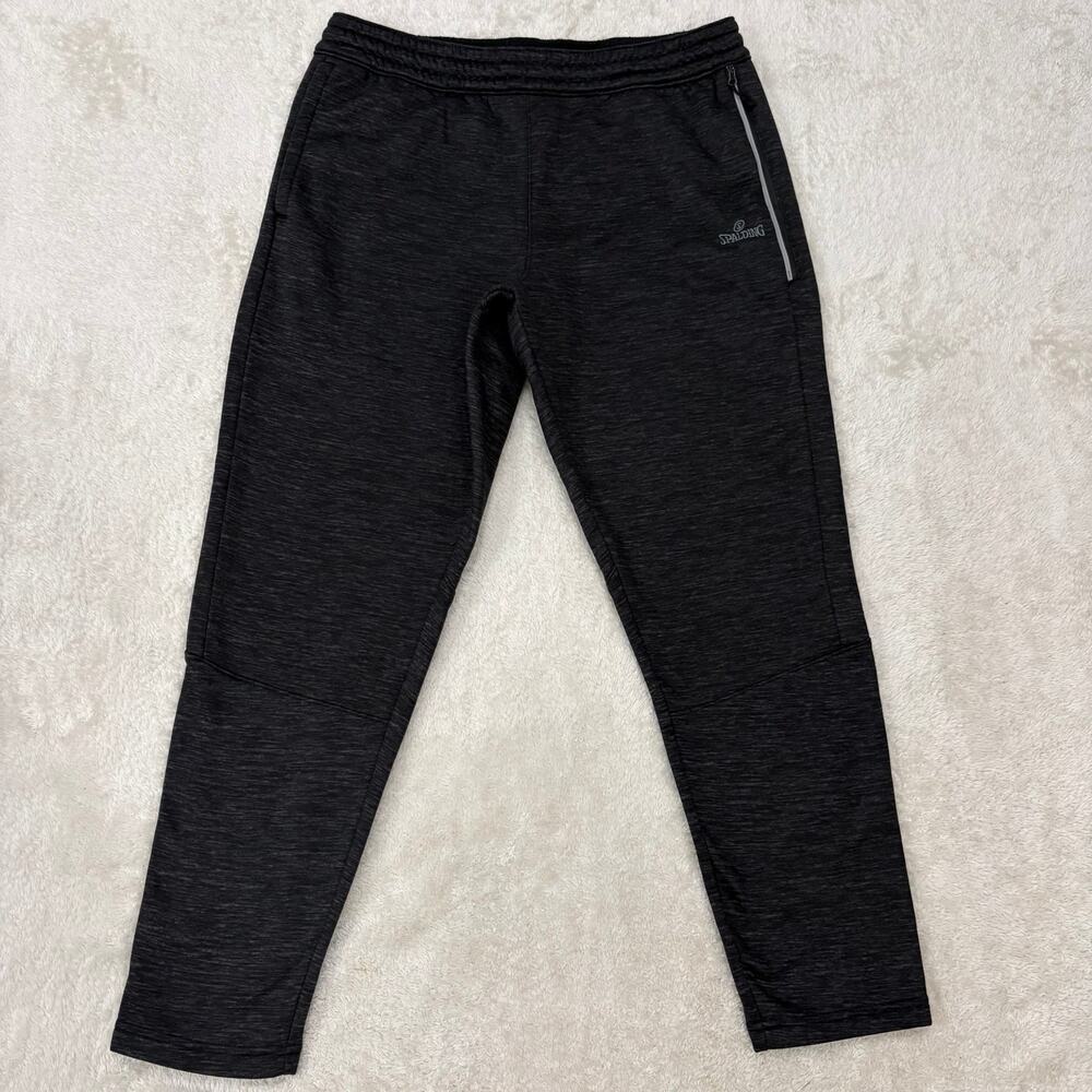 Spalding Mens XL Black Heather Fleece Sweatpants Zip Pockets Athletic...